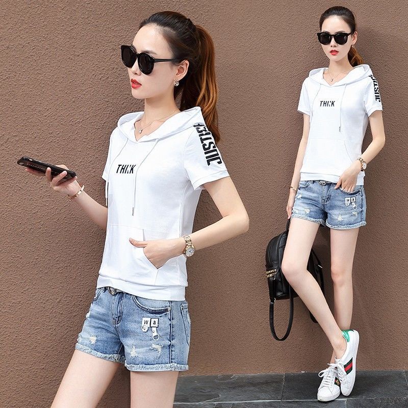 Áo Hoodie Tay Ngắn Dáng Rộng Thời Trang Mùa Hè Phong Cách Mới 2022 Dễ Phối Đồ