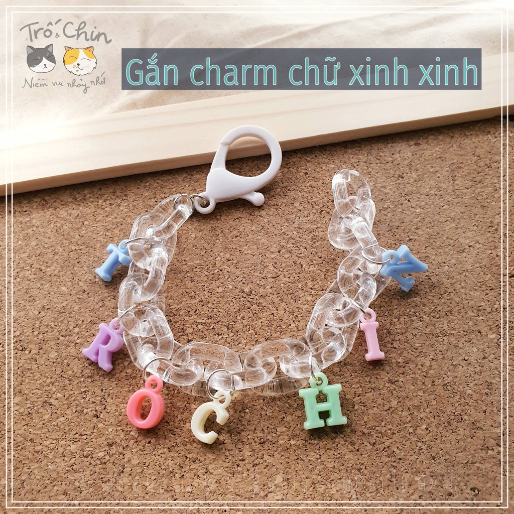 Vòng đeo tay xích nhựa Acrylic trong suốt với móc nhiều màu độc đáo [GẮN CHARM TÊN HANDMADE]