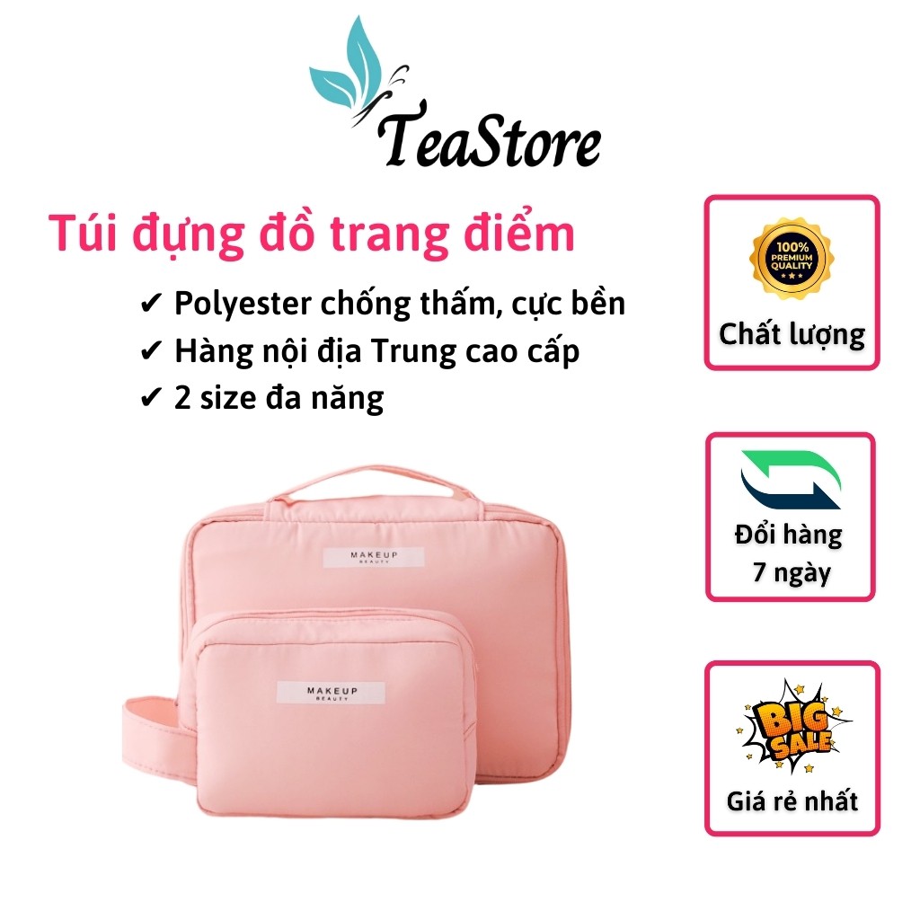Túi đựng đồ trang điểm TeaStore chống thấm, chống sốc, dung tích lớn, không bám bẩn, dễ lau chùi