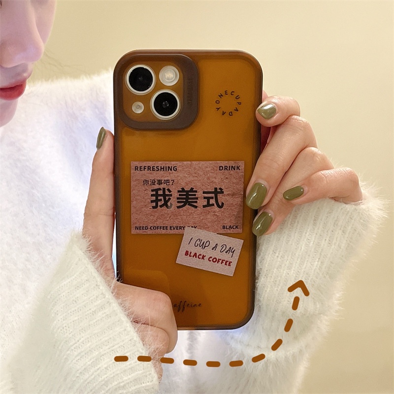 Ốp Điện Thoại Trong Suốt Họa Tiết Nhãn Dán Màu Nâu Bảo Vệ Lens Kiểu Hàn Quốc Cho Iphone 13Promax 12pro 11 13