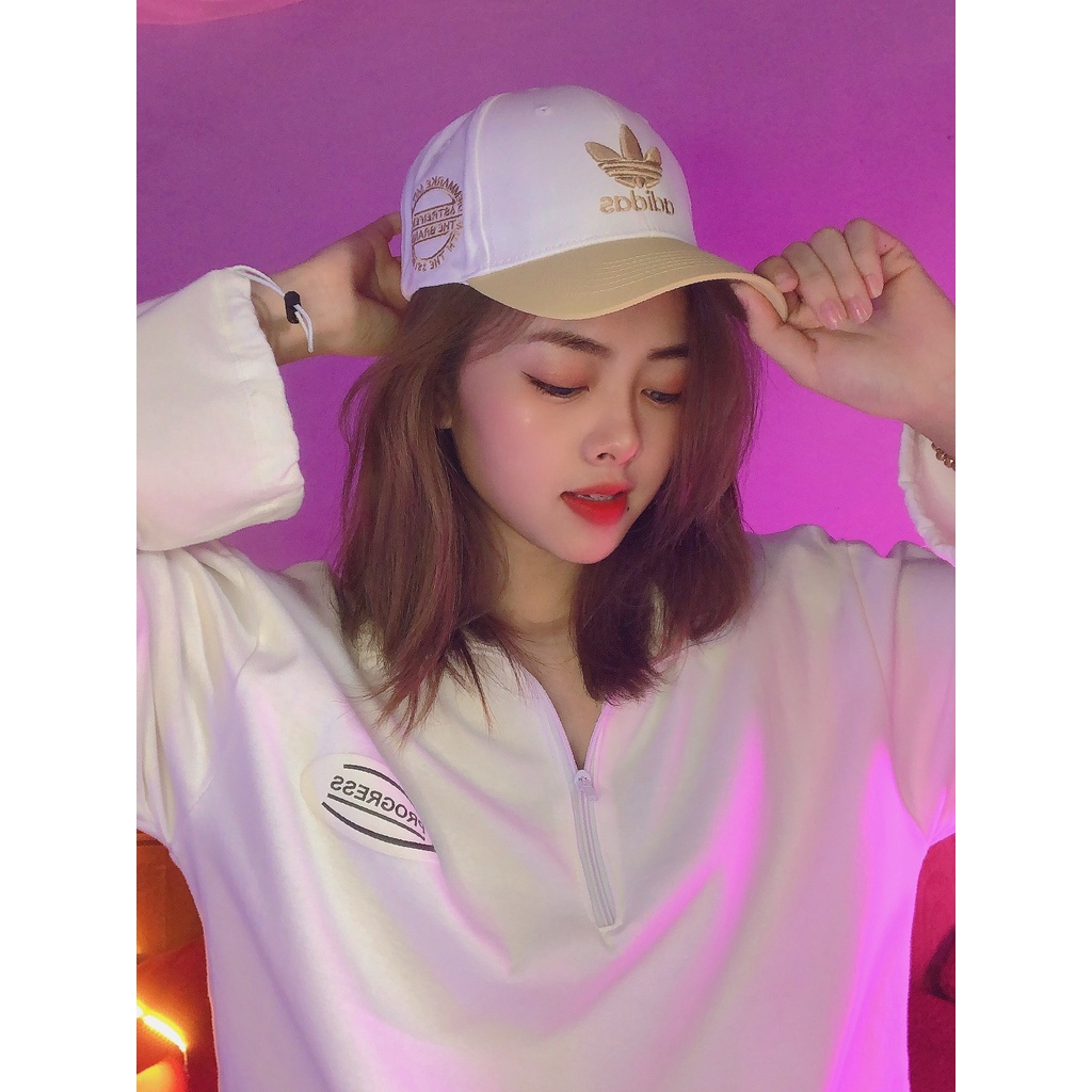 Mũ lưỡi trai, Nón kết xuất khẩu Zeni Store Adi.das trắng mix logo vàng thêu chữ nổi Siêu HOT Freeship, Full Hộp