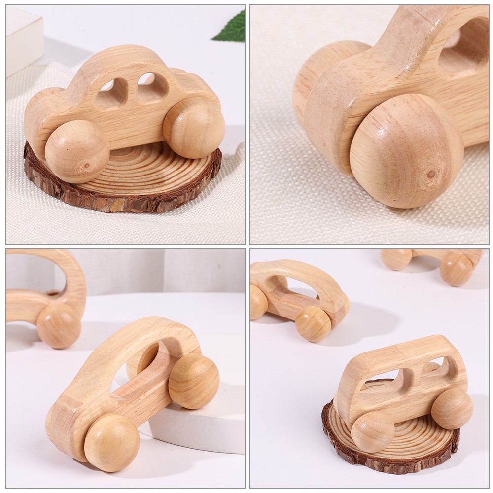 DORAW Decoration Crafts Montessori Toys Handwork Car Miniatures Wooden Car Toys for Newborn Birthday Gift Hand Push Baby Educational Cartoon Baby Teething