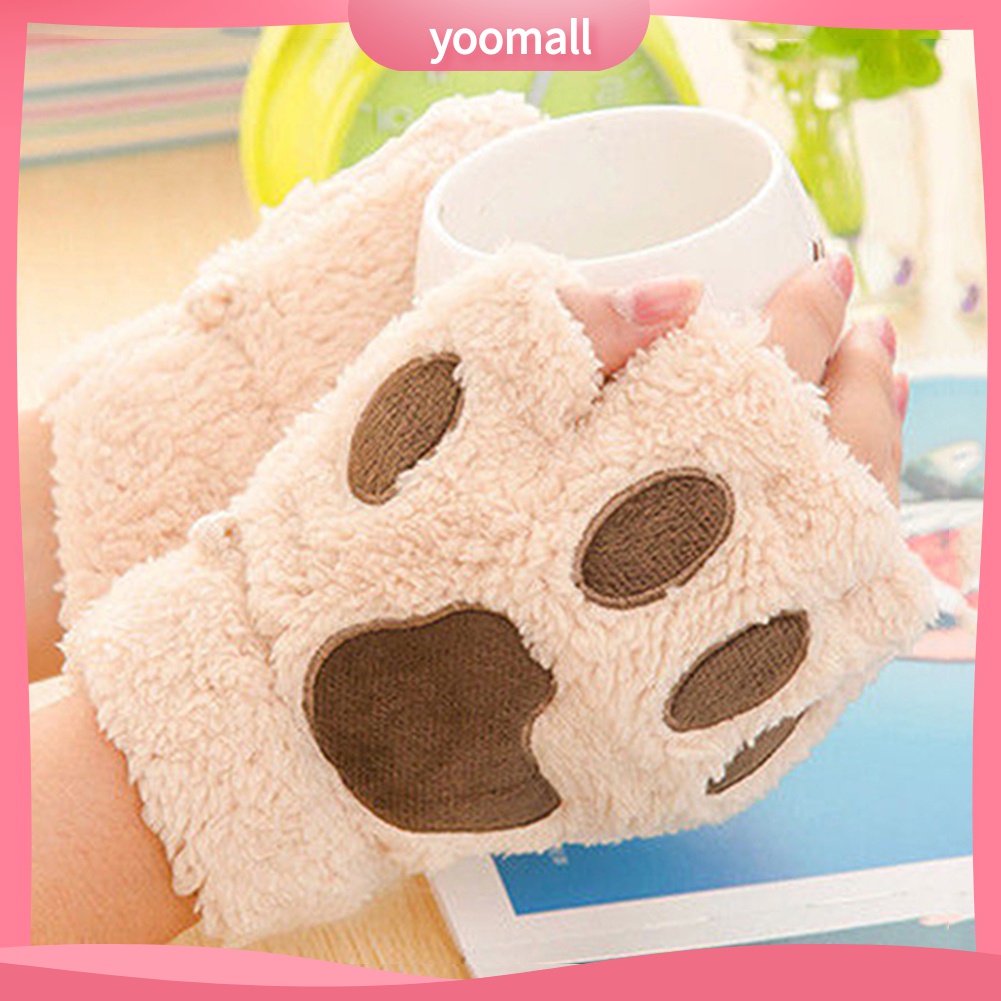 Yomall♡ Găng Tay Len Hở Ngón Hình Chân Gấu Dễ Thương Cho Bé