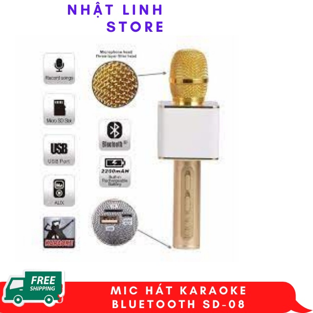 Mic Hát Karaoke, Magic SD-08,kết nối bluetooth Loa to Bass Căng Thích hợp các dòng điện thoại