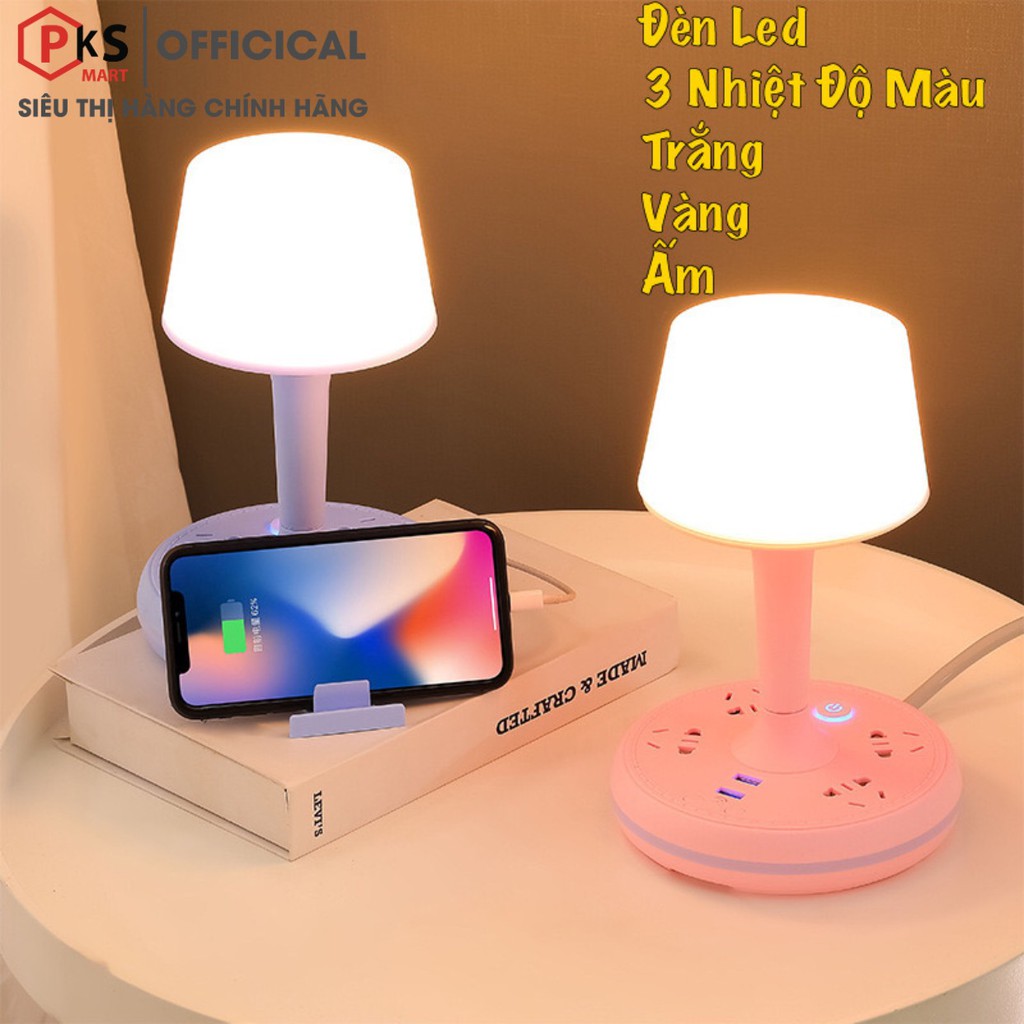 Đèn Ngủ Để Bàn ⚡️𝐅𝐑𝐄𝐄 𝐒𝐇𝐈𝐏 Đèn Ngủ Thông Minh Kiêm Đèn Đọc Sách Có 3 Màu Kèm 2 Cổng USB 2.0A--5V 4 ổ cắm - BH 6 tháng!