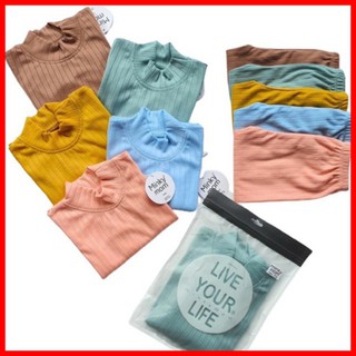 Bộ Thun Len Tăm Minky Mom Dài Tay Cho Bé Cổ Cao 3 Phân Siêu Ấm