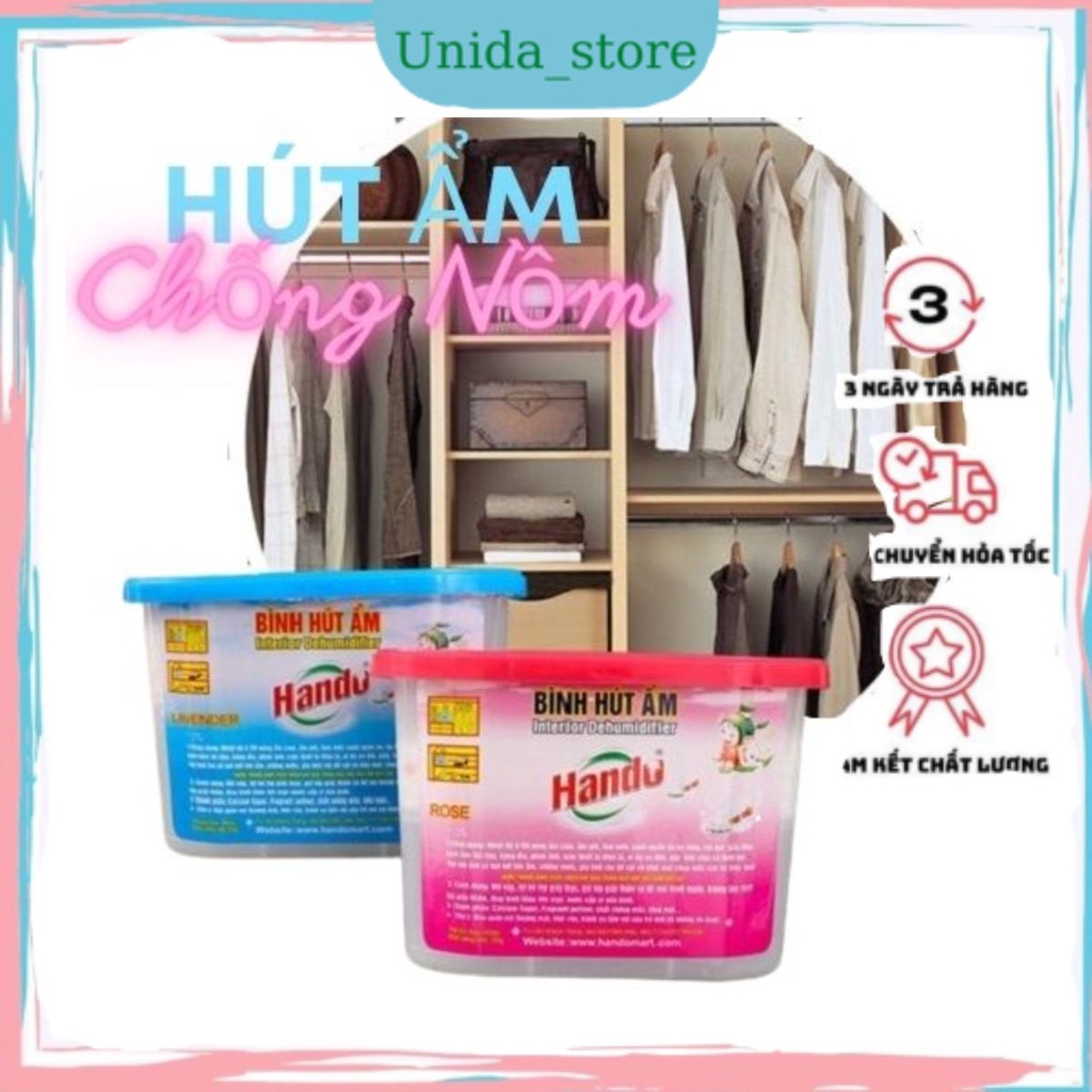 Hộp hút ẩm tủ quần áo phòng ngủ khử mùi nấm mốc chống nồm dạng hạt thơm mát hando 450ml