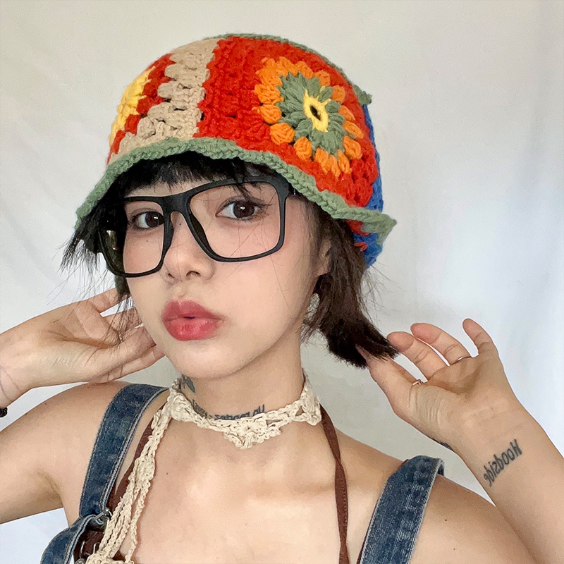 Mũ bucket Dệt Kim Hoạ Tiết Hoa Xinh Xắn Cho Nữ