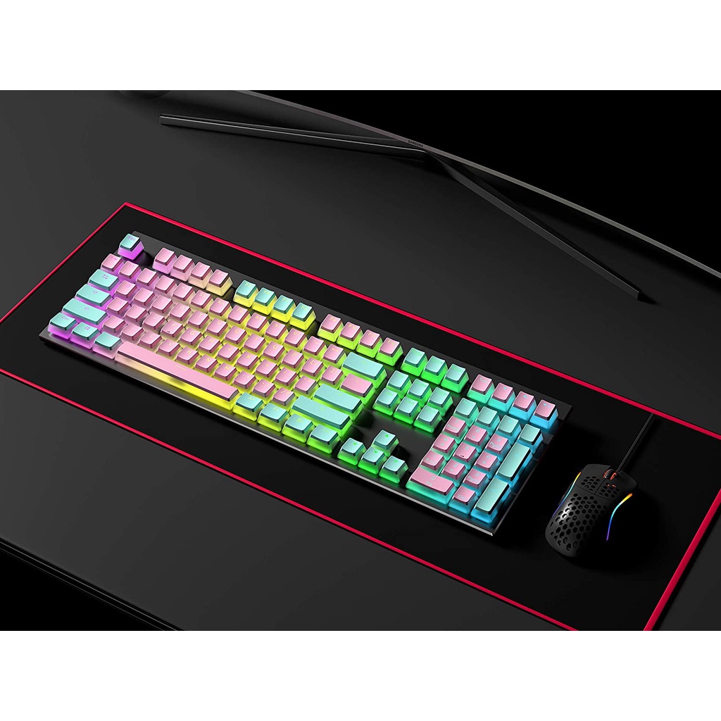 Bàn phím cơ pudding Cyan Pink 108 Double Shot PBT pudding keycap Cấu hình Ansi / ISO-Oem 60% / 87/104/108 bàn phím cơ có đèn nền chuyển đổi