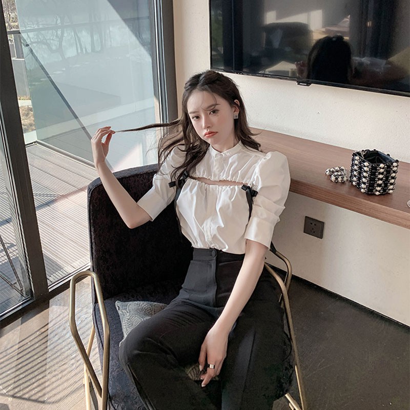 🍒🍒 Sét Áo Sơ Mi Khoét Ngực + Chân Váy Bèo Lưng Cao Xinh Xắn Cho Nữ🍒🍒