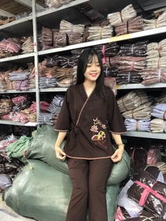 Bộ đồ đi chùa vạt chéo thắt nơ
