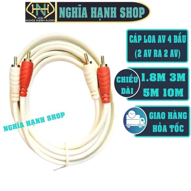 Dây Cáp loa 4 đầu AV hoa sen dài 1.8M 3M 5M 10M - Dây AV 4 đầu - Cáp AV 2 ra 2