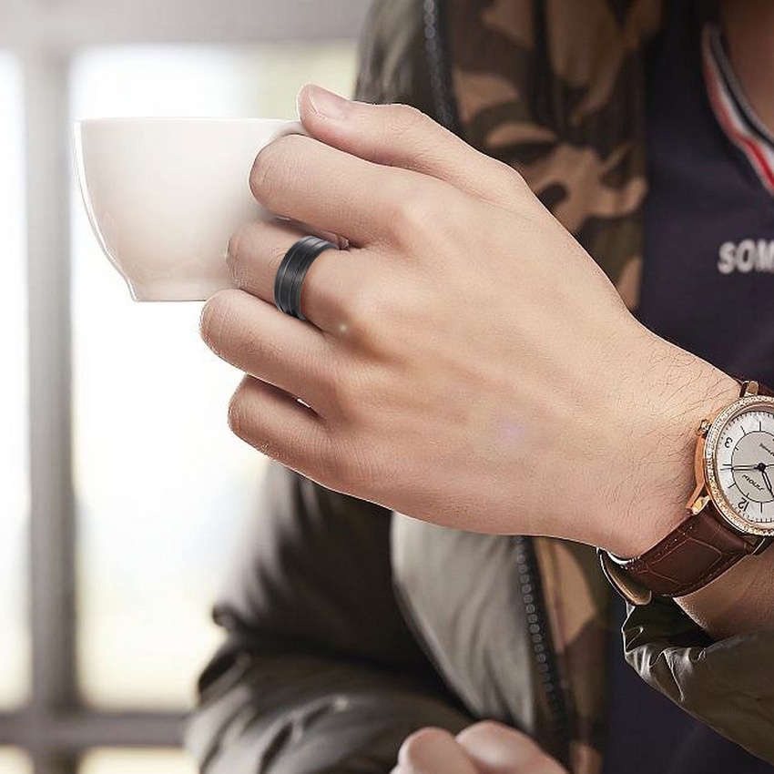 Nhẫn thép không gỉ màu đen 6mm thời trang cho nam và nữ # 5040