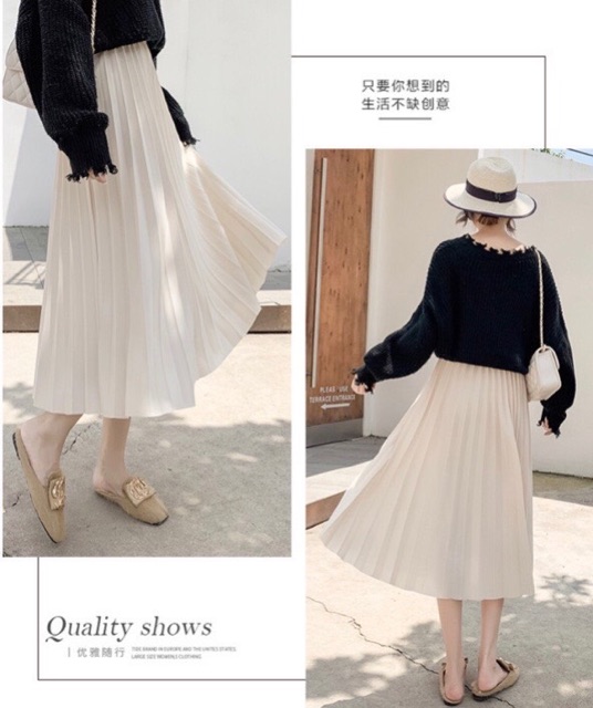 Chân váy dáng dài xếp ly ulzzang, chân váy maxi nữ tính - Colory