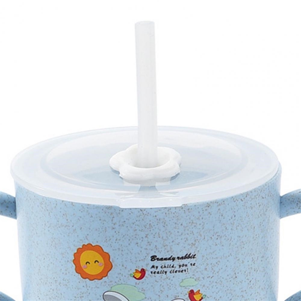 Bình Uống Nước Bằng Lúa Mạch 270ml Họa Tiết Hoạt Hình Dễ Thương Chống Rơi Kèm Nắp Cho Bé