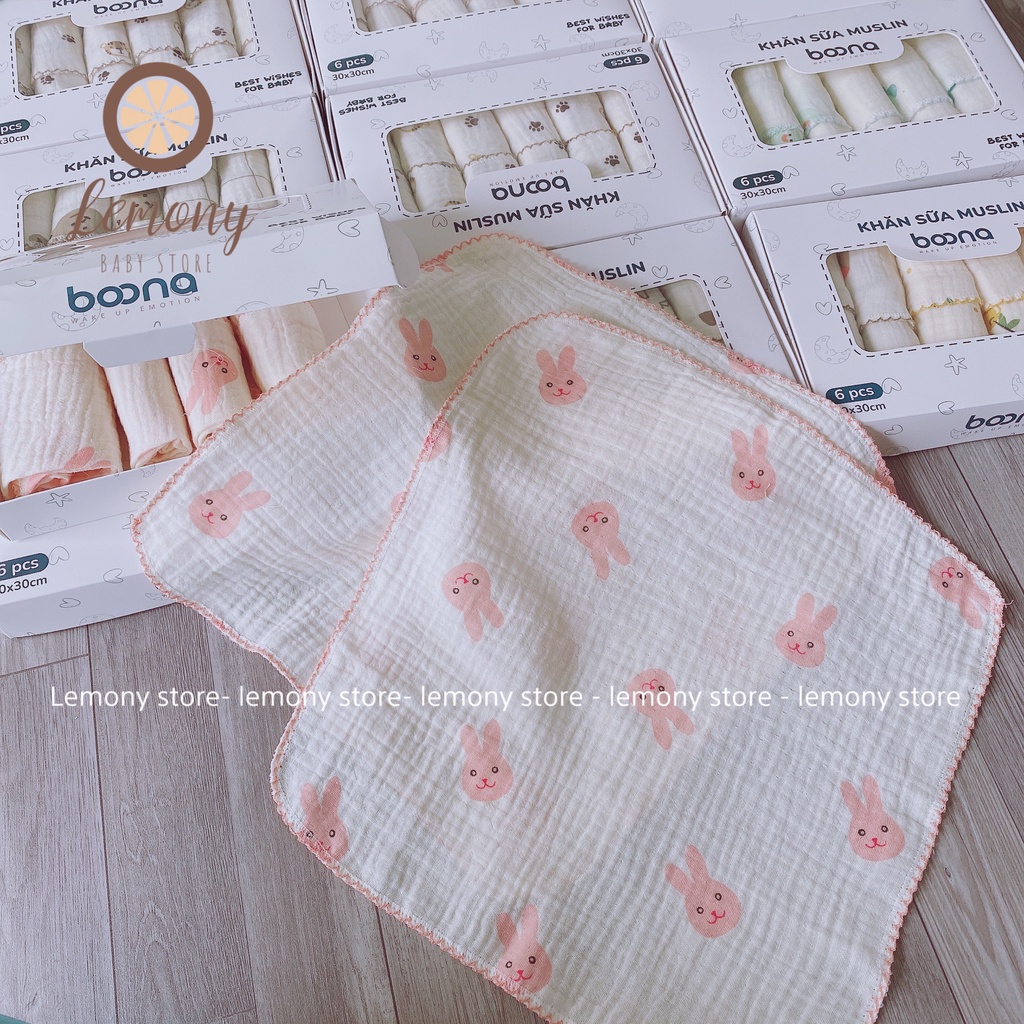 Khăn sữa cho bé, set 6 khăn sữa Boona mềm mại, an toàn cho làn da nhạy cảm của bé-khăn mặt cho bé