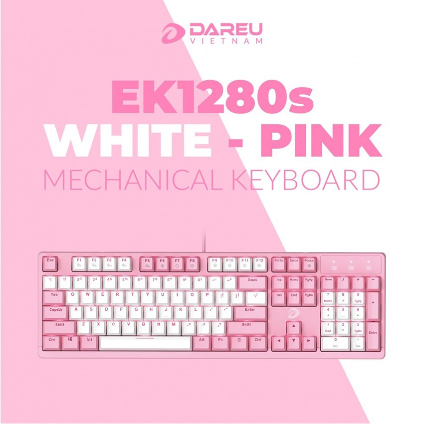 Bàn Phím Cơ Dareu DK1280s Pink White - Bàn Phím Gaming Màu hồng