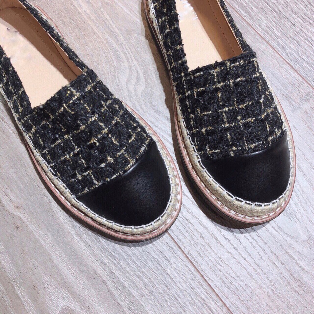 Giày slip on kẻ ô vuông chất xù đế viền cói mép nâu - 2P | BigBuy360 - bigbuy360.vn