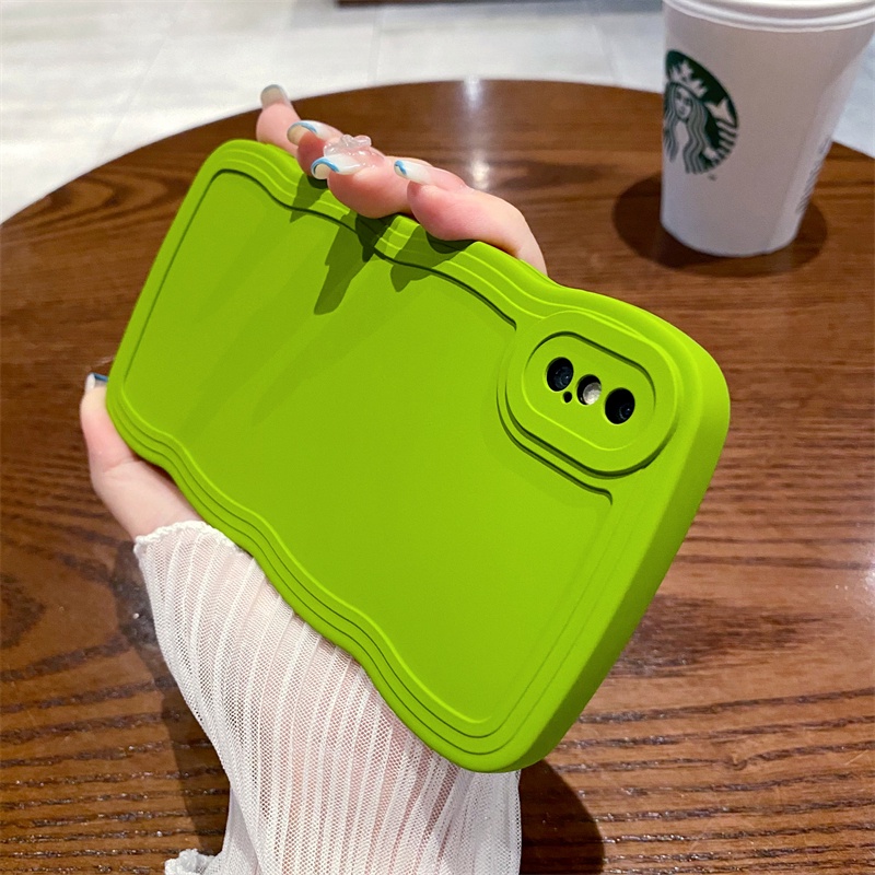 Ốp Điện Thoại Màu Kẹo Trơn Viền Gợn Sóng Sang Trọng Chống Sốc Cho iPhone 7 Plus 8 Plus x xs max xr 11 Pro max 12 Pro