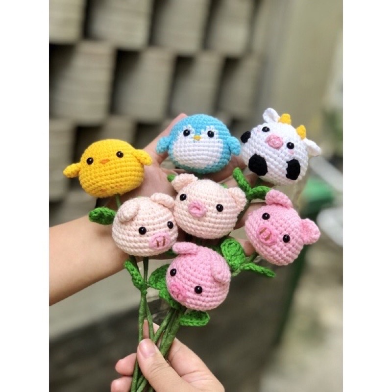 Bông hoa/móc khoá hình con vật bằng len handmade