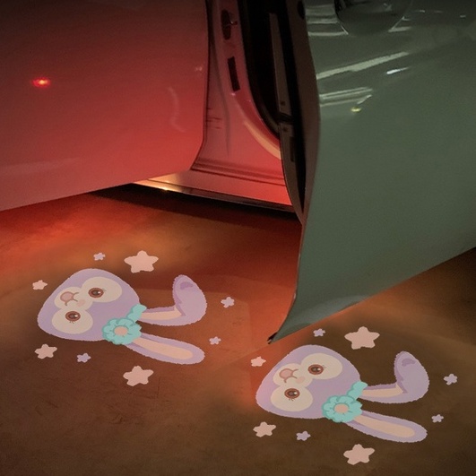 Mới! 1 Đèn LED Không Dây Laser Hình Gấu Thỏ Hoạt Hình Gắn Cửa Xe Hơi