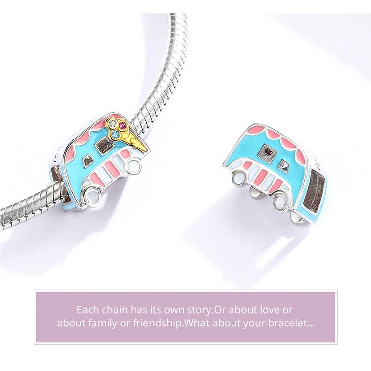 BAMOER Hạt Charm bạc 925 Hình Cây Kem Nhiều Màu Dùng Làm Trang Sức DIY BSC163