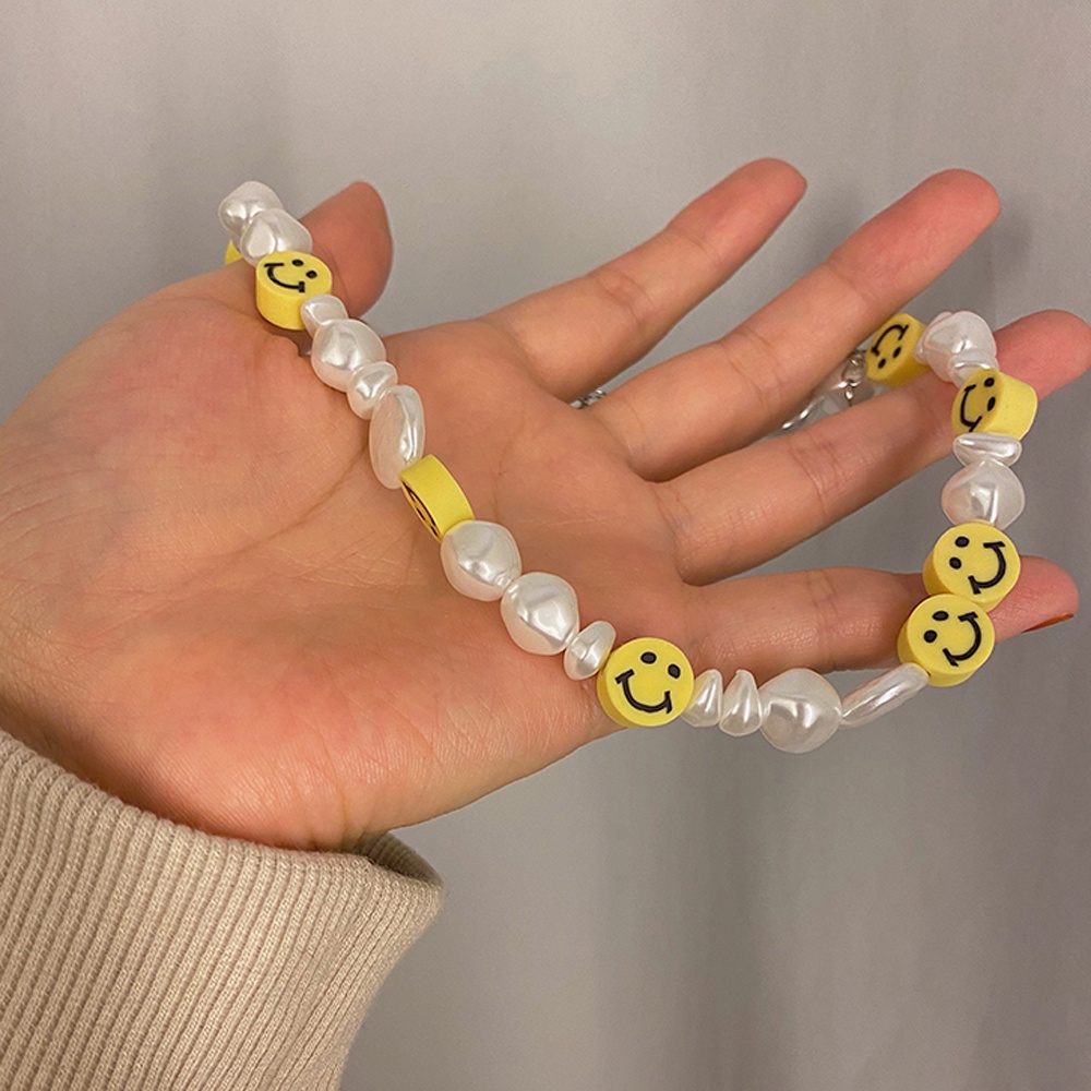 Vòng cổ Choker Mặt Hình Mặt Cười Đính Hạt Ngọc Trai Giả Dễ Thương Phong Cách Hàn Quốc Cho Nữ