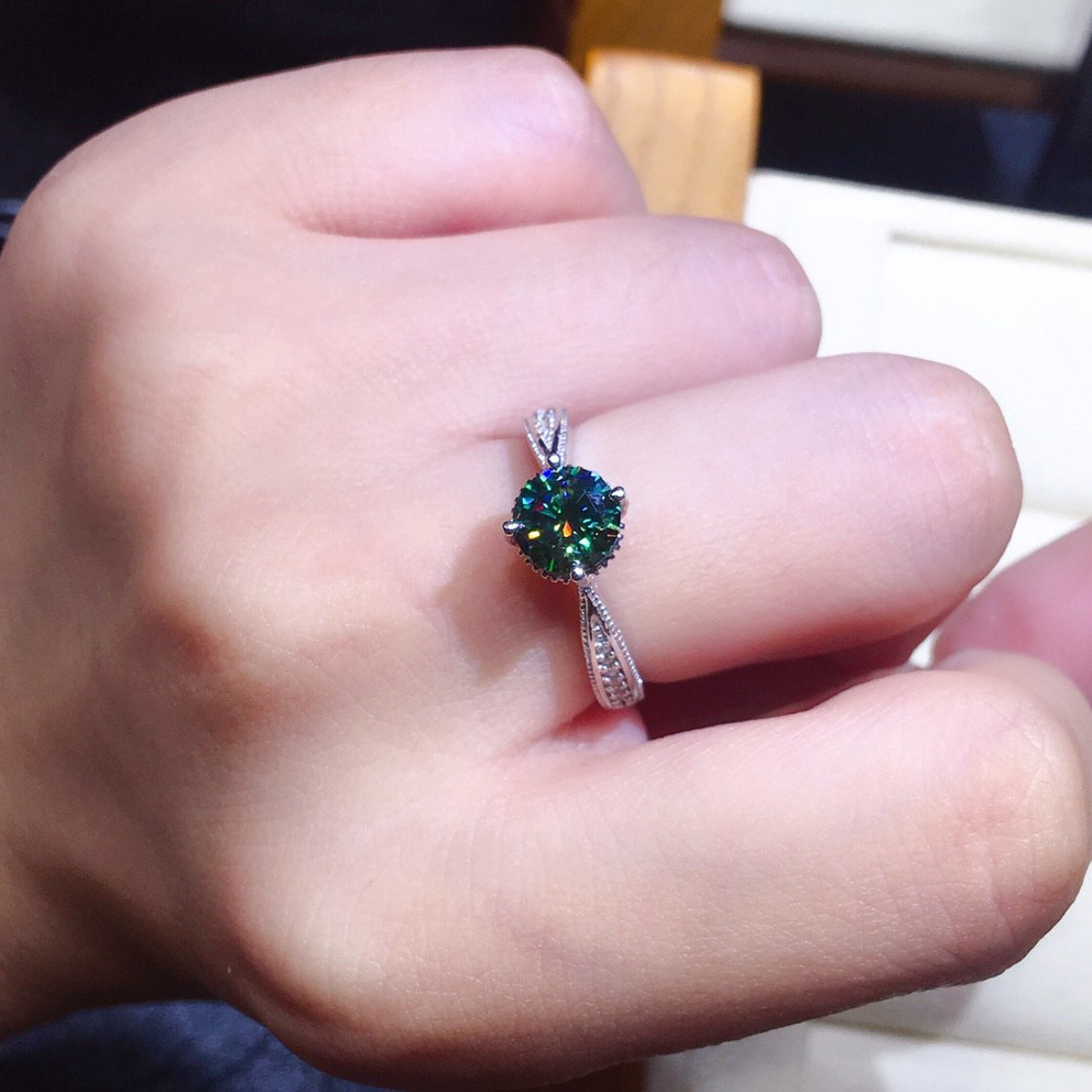 5064 Fashion Green Zircon Women 's Ring,6.5Mm Stone