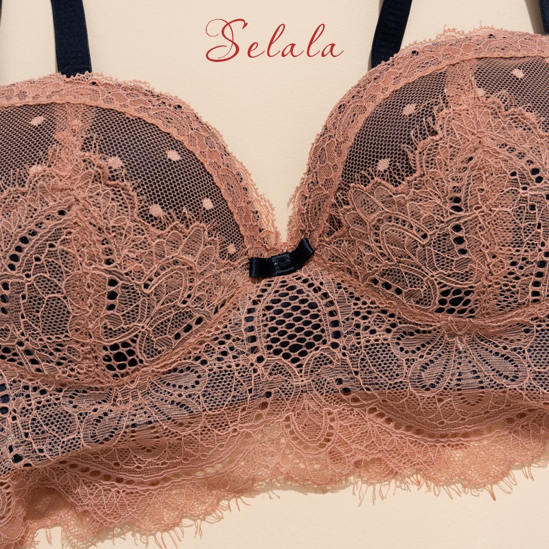 Set Đồ Lót Ren Selala Không Gọng Đính Nơ Cúp Ôm Ngực Thoải Mái SET19