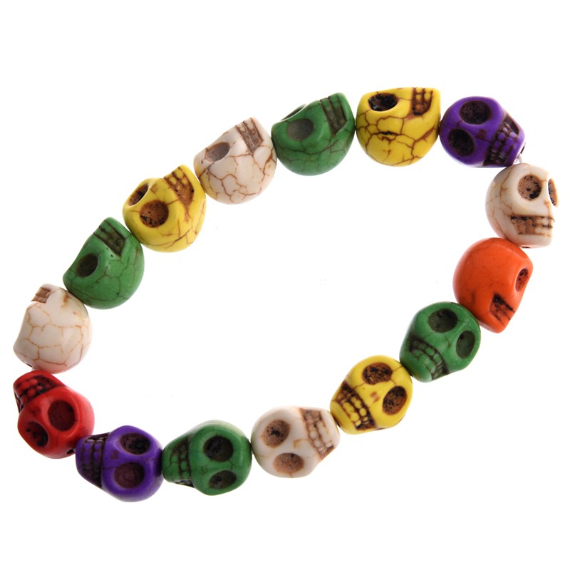 Vòng tay chuỗi hạt đá ngọc lam hình đầu lâu