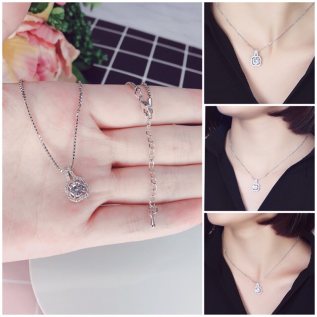 Bạc 925 - Dây chuyền mặt đá vuông phá cách độc đáo
