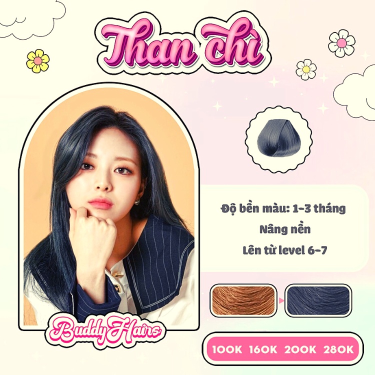 Thuốc nhuộm tóc màu THAN CHÌ lên từ nền đen không phải dùng Thuốc tẩy tóc Buddy của Buddyhairs