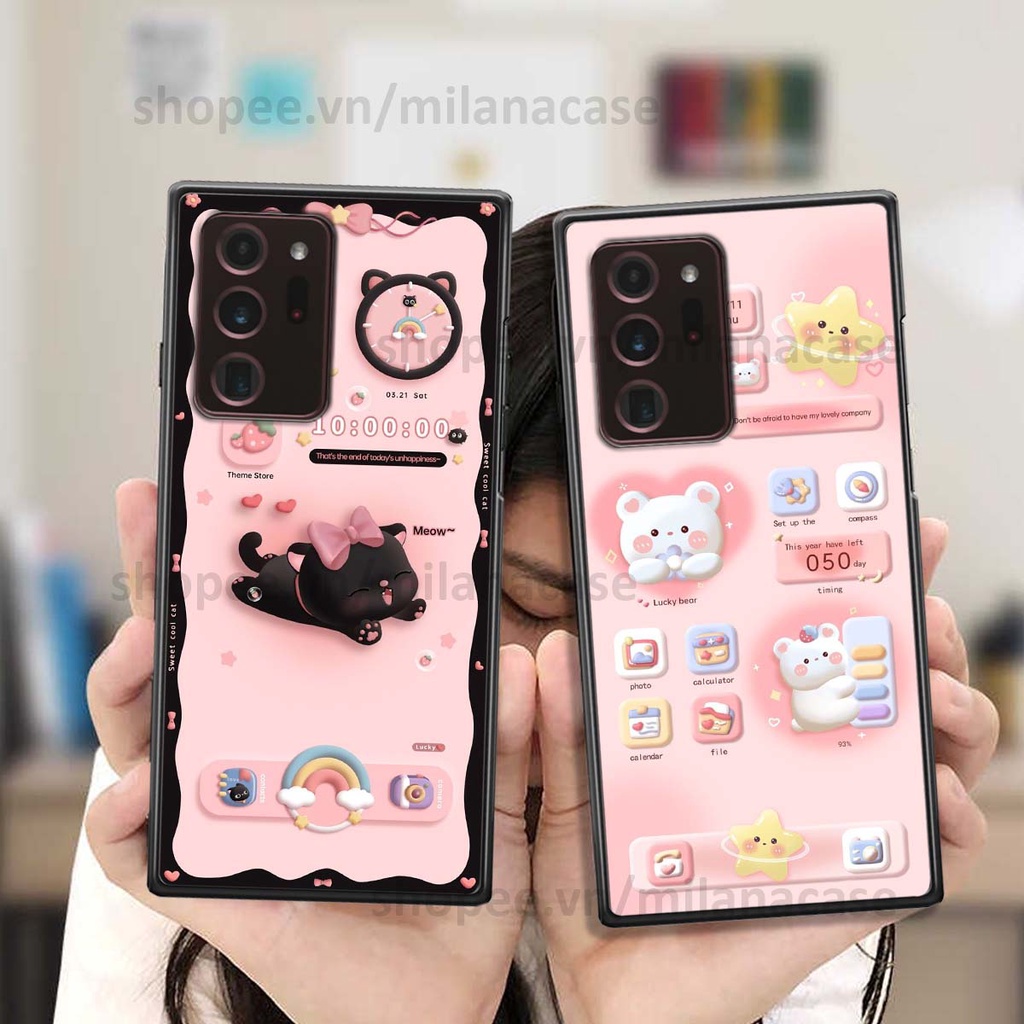 Ốp Samsung Note 20 Ultra hình đồng hồ icon gấu mèo cute cực dễ thương ngộ nghĩnh