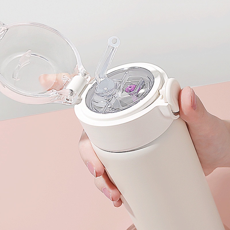 Bình nước giữ nhiệt làm từ thép không gỉ 380ml có ống hút dễ thương
