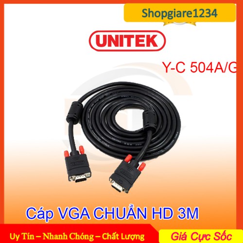 Cáp VGA 3M Unitek (Y-C504G) Chính Hãng - Bảo Hành 12 Tháng