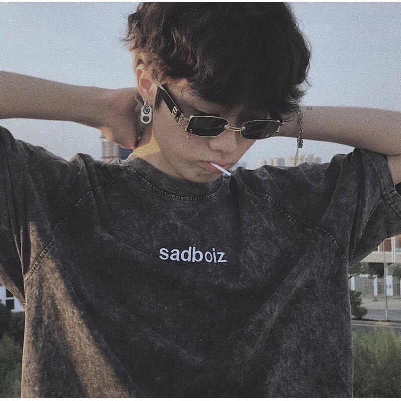 Áo Thun Sad Boiz Form Thụng Tay Lỡ Nam Nữ Unisex❤️Áo Phông Loang Chữ Xám Freesize Phong Cách Ullzang Hàn Quốc