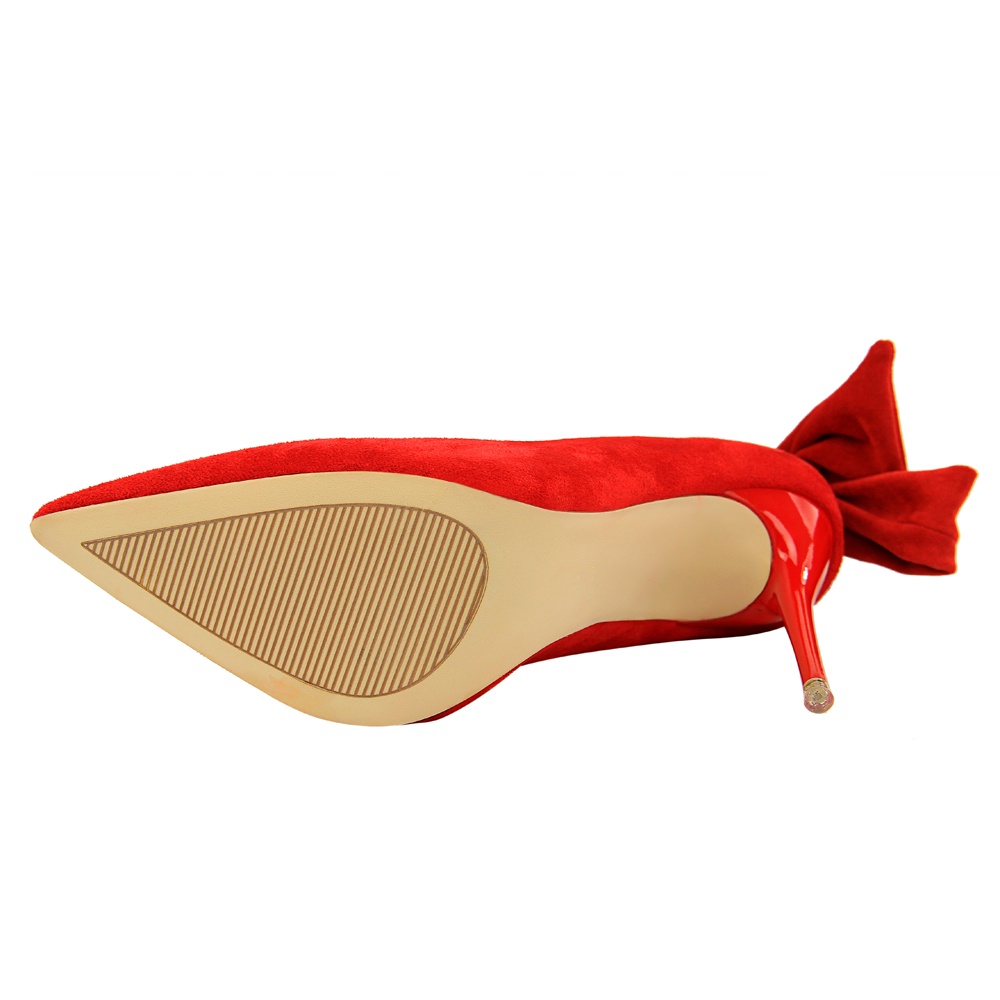 BIGTREE Giày Cao Gót 10.5cm Da Lộn Mũi Nhọn Miệng Nông Trang Trí Nơ Cho Nữ 1717-3