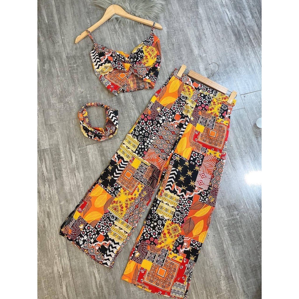 Set bộ đồ đi biển bikini quần ống rộng áo bra sang chảnh che nắng | BigBuy360 - bigbuy360.vn