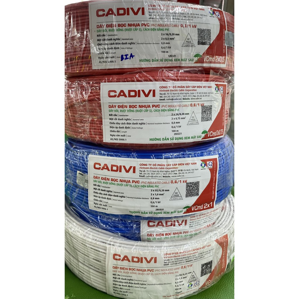 [Bán lẻ theo mét] Dây điện đôi mềm Cadivi 2x0,5mm ,2x0,75mm, 2x1mm,2X1.5mm