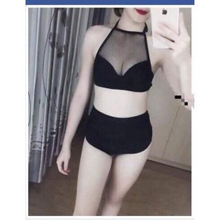 Bikini yếm lưới nâng ngực quần cạp cao