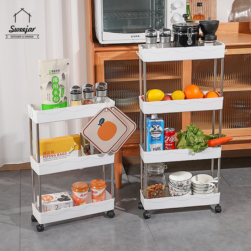 Kệ để đồ SWEEJAR 3 tầng/4 tầng có bánh xe có thể di chuyển tiện dụng cho phòng tắm/nhà bếp