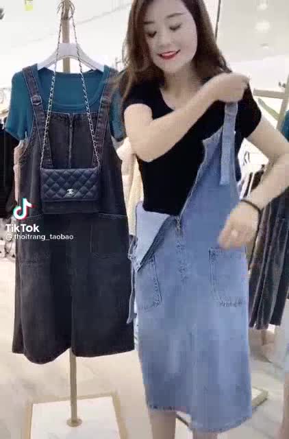 Yếm Váy Jeans Nữ Chất Bò Phối 2 Túi Trước Kèm Dây Kéo Mang Phong Cách Hàn Quốc 2021 - 516 | BigBuy360 - bigbuy360.vn