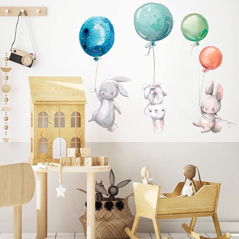 Miếng Dán Tường Dạ Quang Chống Nước In Hình Thỏ Hoạt Hình Dễ Thương Trang Trí Phòng Ngủ Trẻ Em Có Thể Tháo Rời