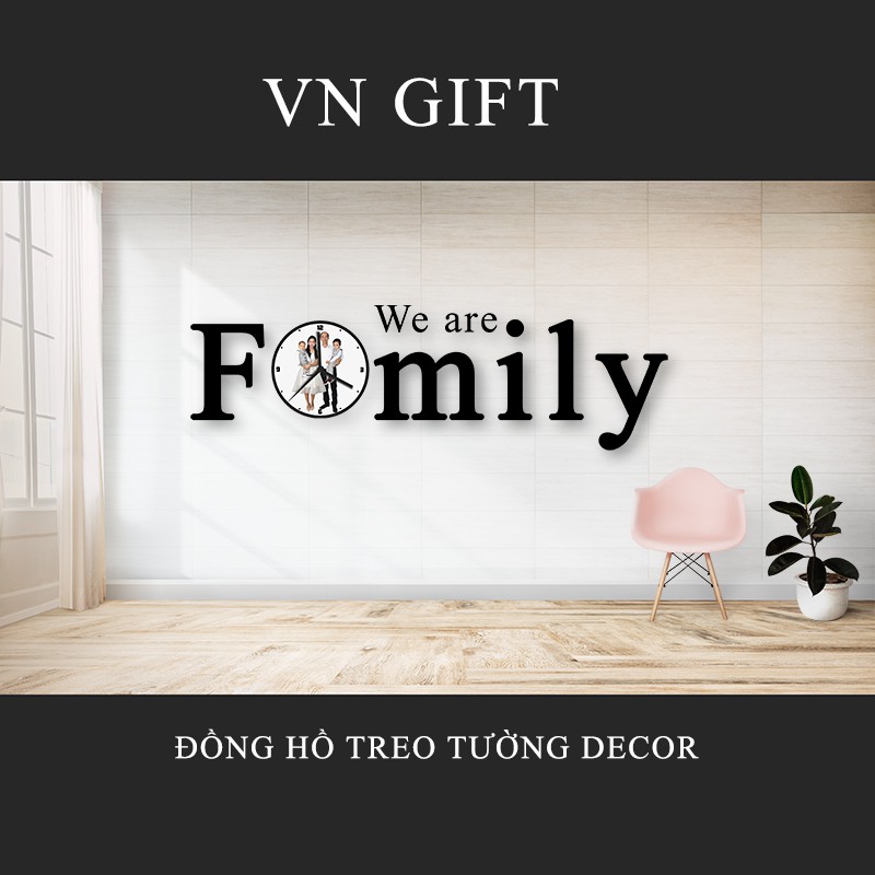 Đồng hồ decor treo tường Family, mặt đồng hồ in hình theo yêu cầu