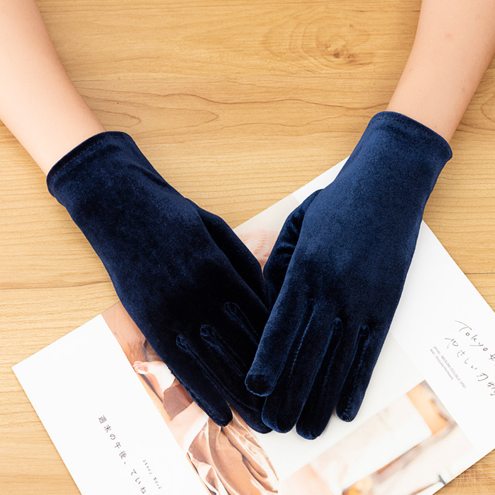Găng tay dự tiệc bằng vải nhung giữ ấm co giãn thời trang thu đông cho nữ