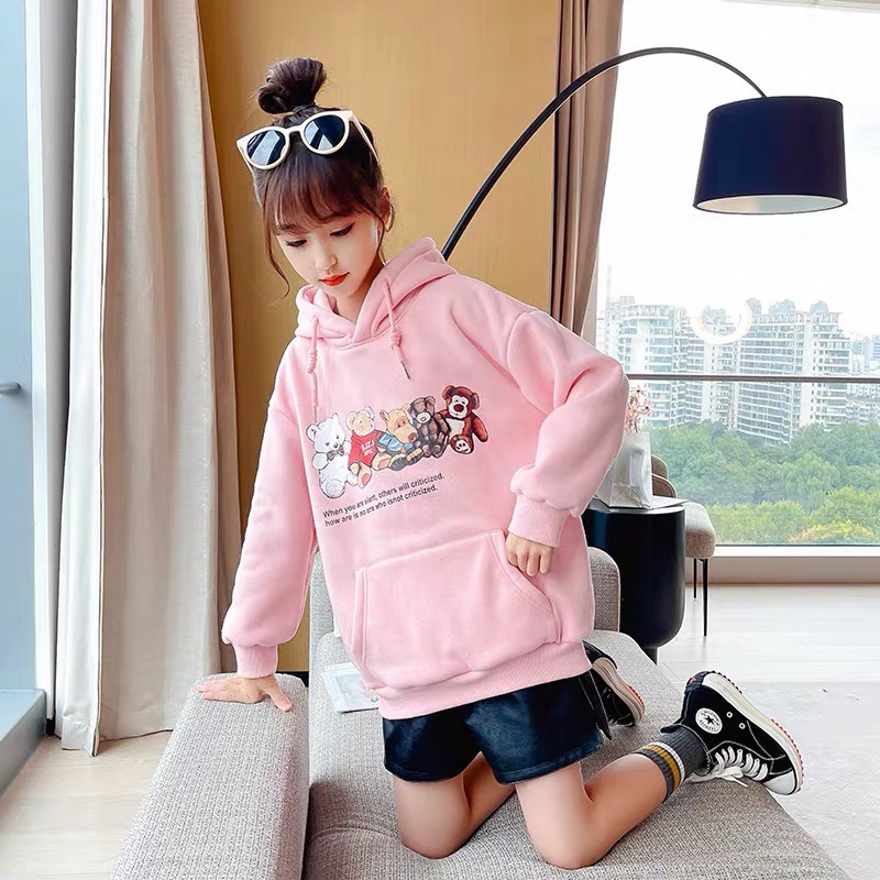 Áo hoodie unisex Con Xinh form rộng nỉ bé gái GẤU VÀ NHỮNG NGƯỜI BẠN thời trang thu đông trẻ em từ 4 đến 10 tuổi