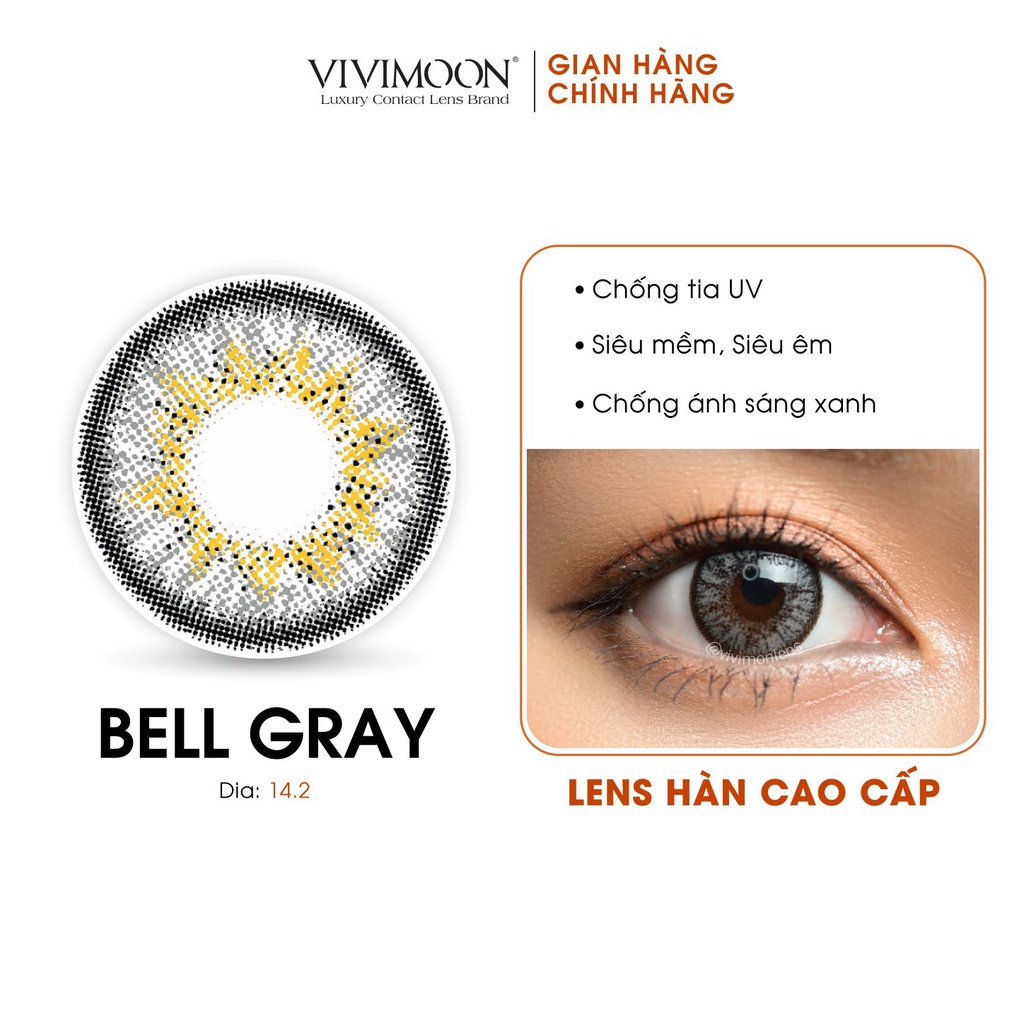 Kính Áp Tròng Cận Màu Xám Xanh VIVIMOON Bell Gray 14.5mm