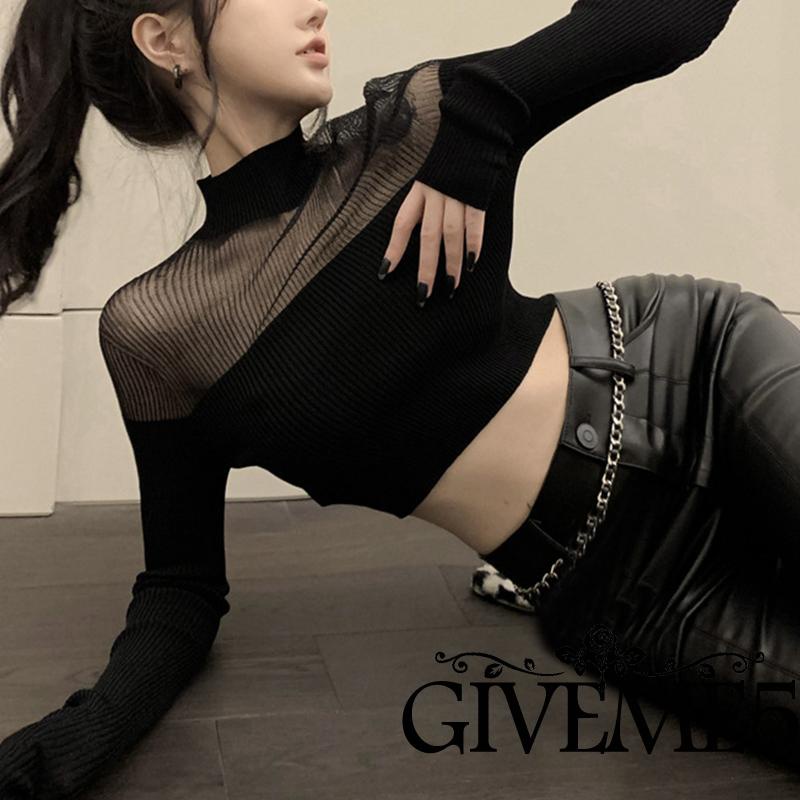 Áo Thun Dài Tay Phối Lưới Thời Trang Cho Nữ