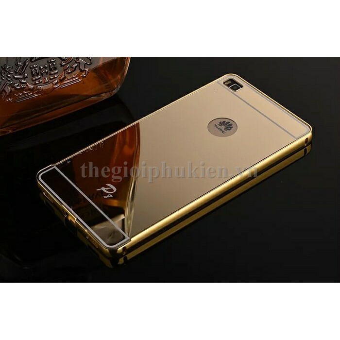 Ốp lưng tráng gương viền kim loại Huawei Ascend P8 bo tròn 24K