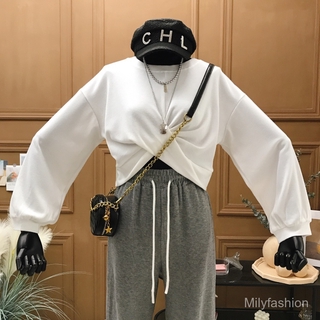 💕Milyfashion Ladies cross hem design Long sleeve T-shirt